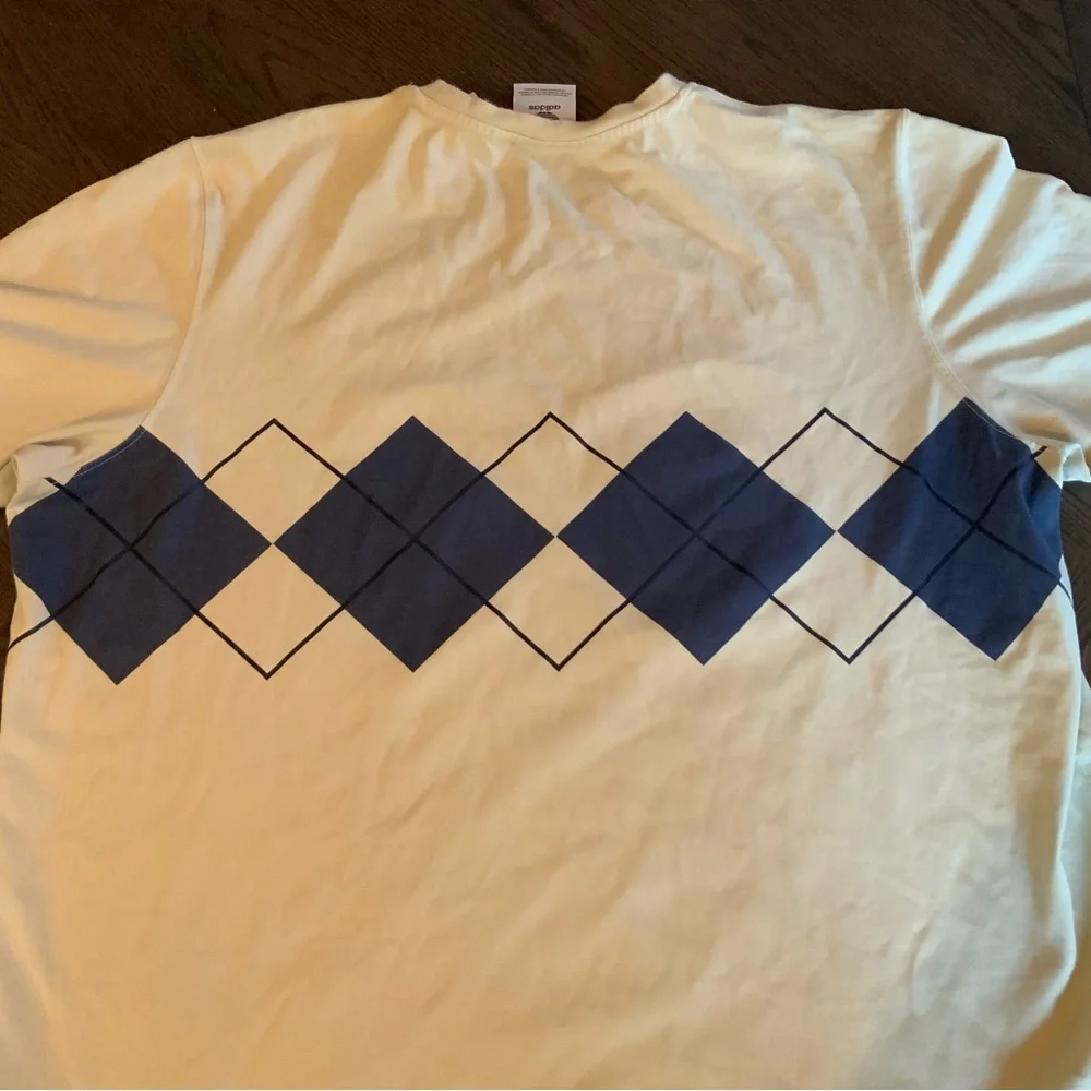 Adidas Men's Long Sleeve Cream and Blue Tee - Picture 3 of 4